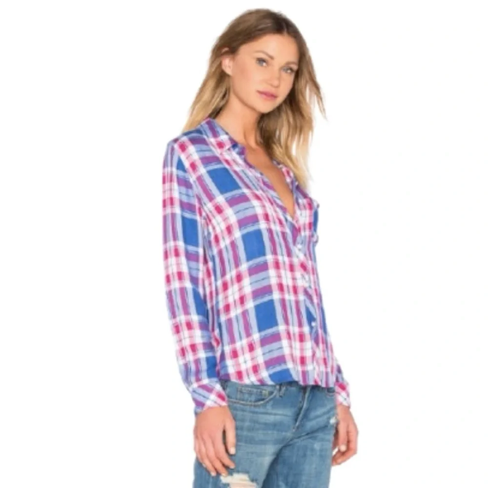 Rails Hunter Blue and Pink Plaid Button-Down Shirt Marina Flamingo Size Small - Picture 2 of 14